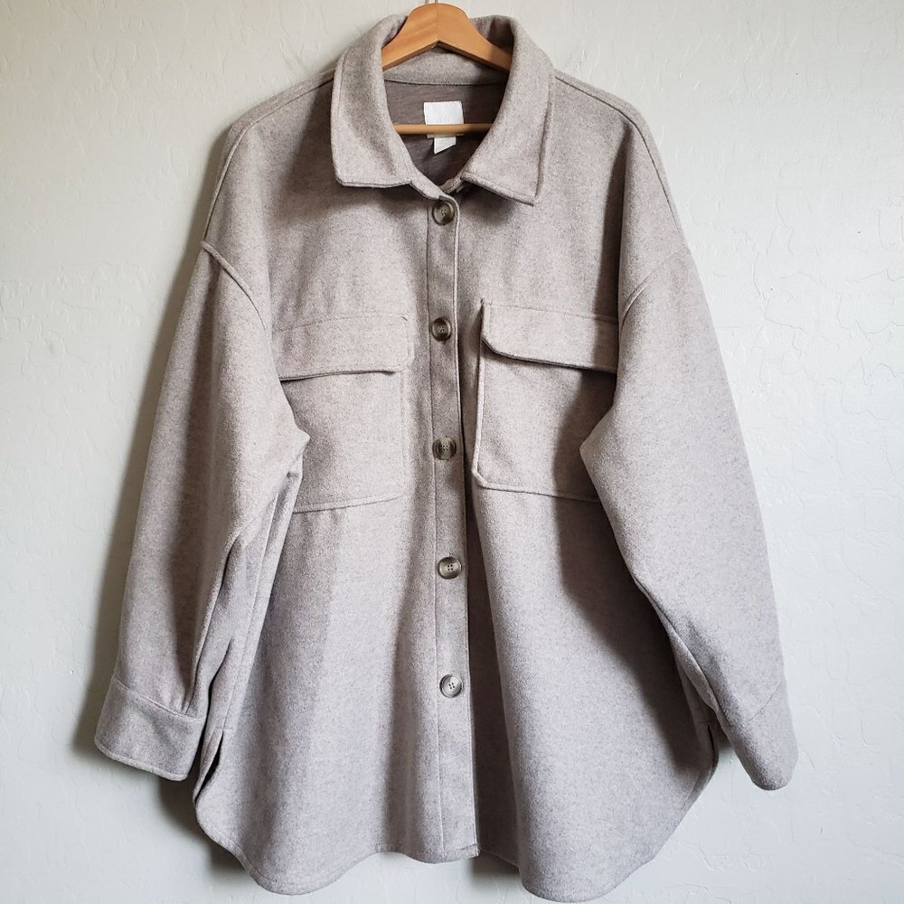 H&M Oversized Shacket Round Hem Jacket Oatmeal Neutral Size Women's XXL Plus